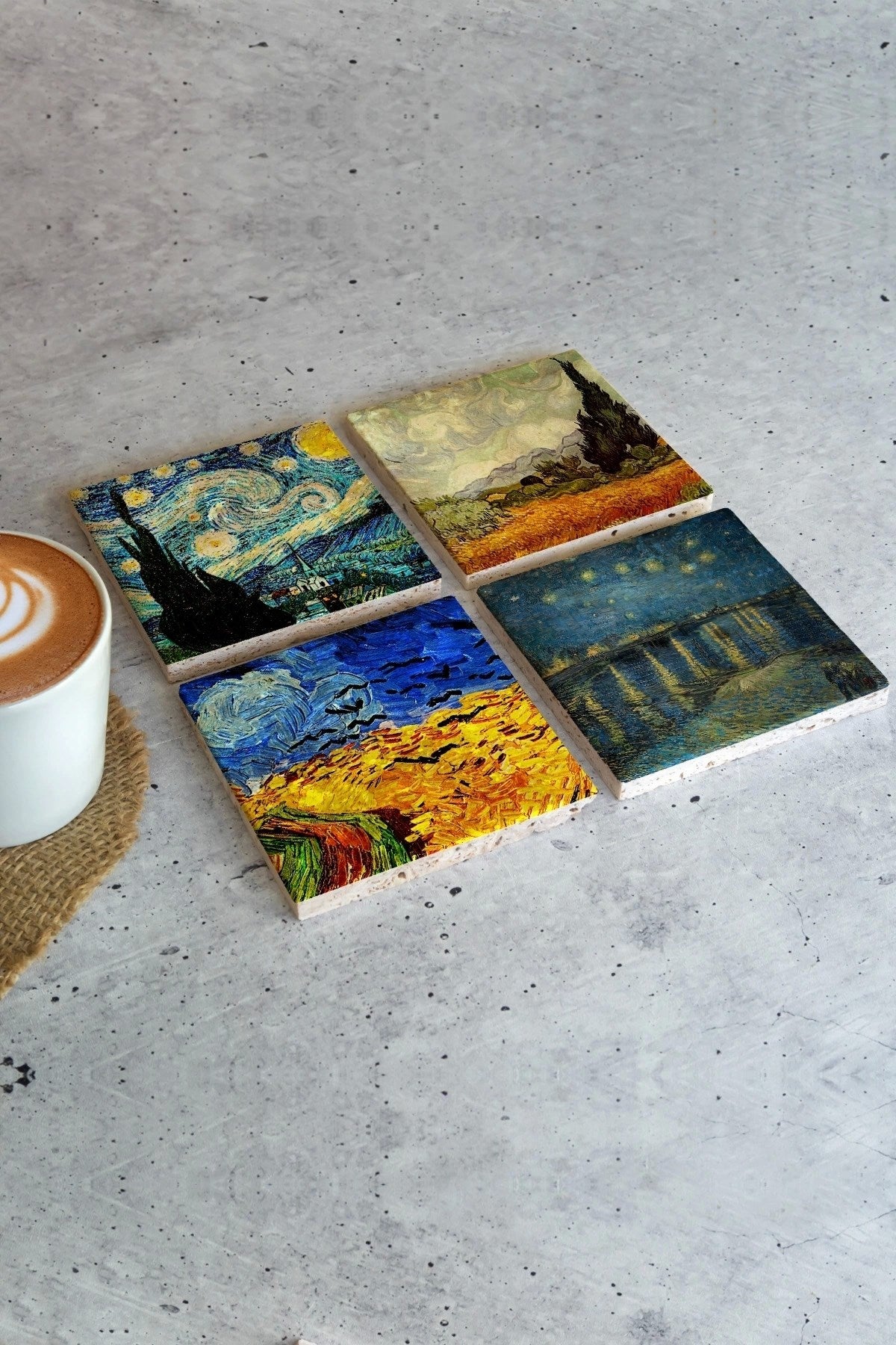 Van Gogh 4'lü Taş Bardak Altlığı