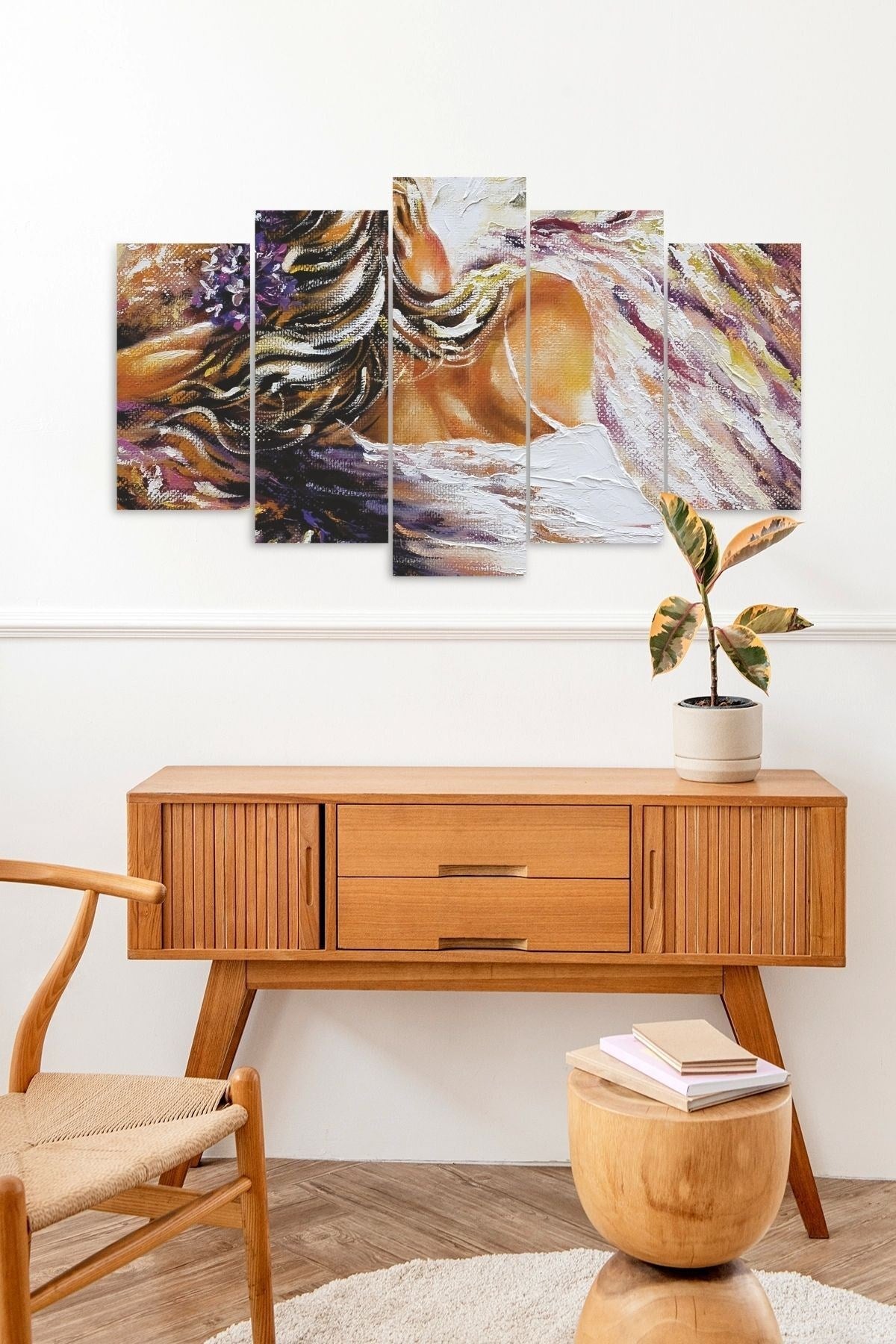 Kadın Hüzün 5 Parçalı Mdf Tablo 60 x 100