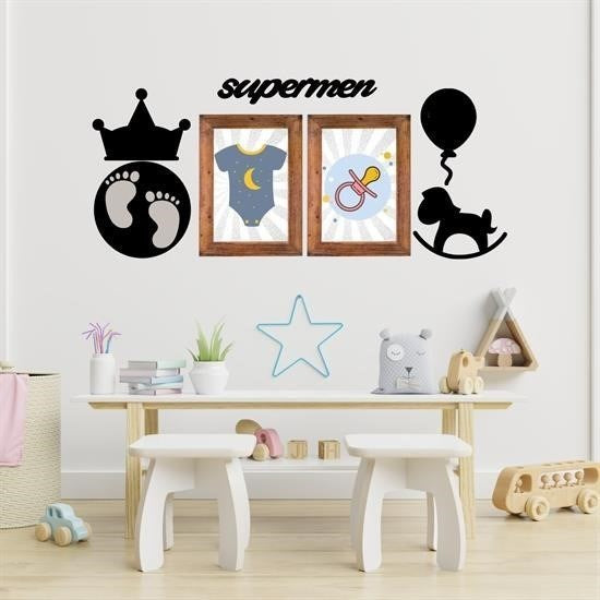 BUFFER® DECO103 Supermen Dekoratif Duvar Süsü Tablo Aksesuar Ahşap Tasarım Hediye Pano Sticker Seti