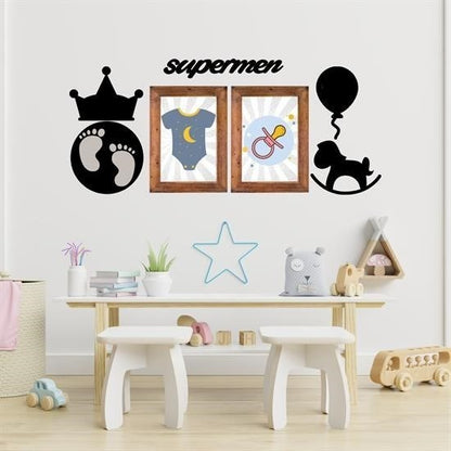 BUFFER® DECO103 Supermen Dekoratif Duvar Süsü Tablo Aksesuar Ahşap Tasarım Hediye Pano Sticker Seti