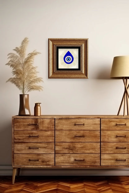 Nazar Boncuğu Çerçeveli Taş Tablo 20 cm