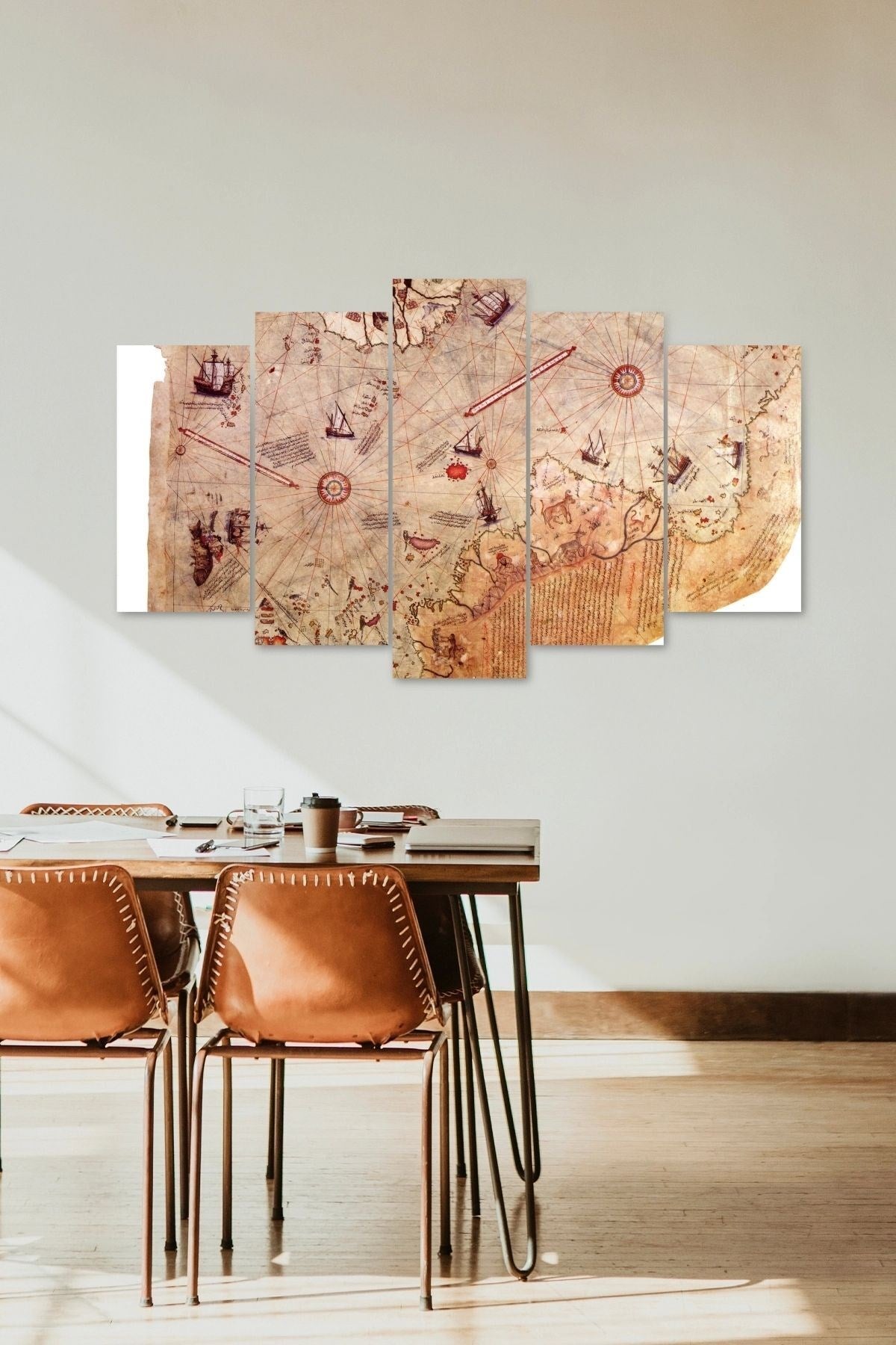 Saklı Harita Manzara 5 Parçalı Mdf Tablo 60 x 100