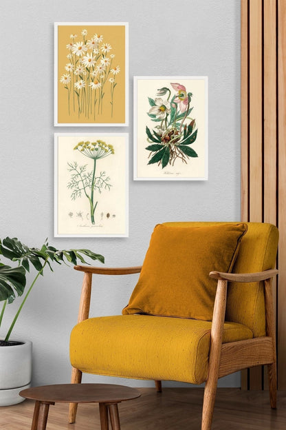 Çiçek Üçlü Ahşap Çerçeveli Tablo 23 x 30