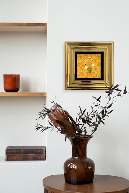 Ebru Sanatı Çiçek Çerçeveli Taş Tablo 20 cm