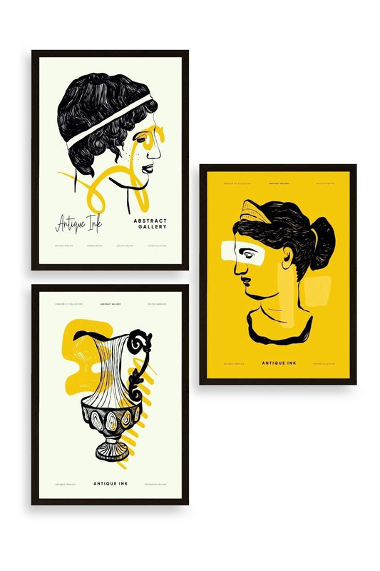 Soyut Üçlü Ahşap Çerçeveli Tablo 40 x 60