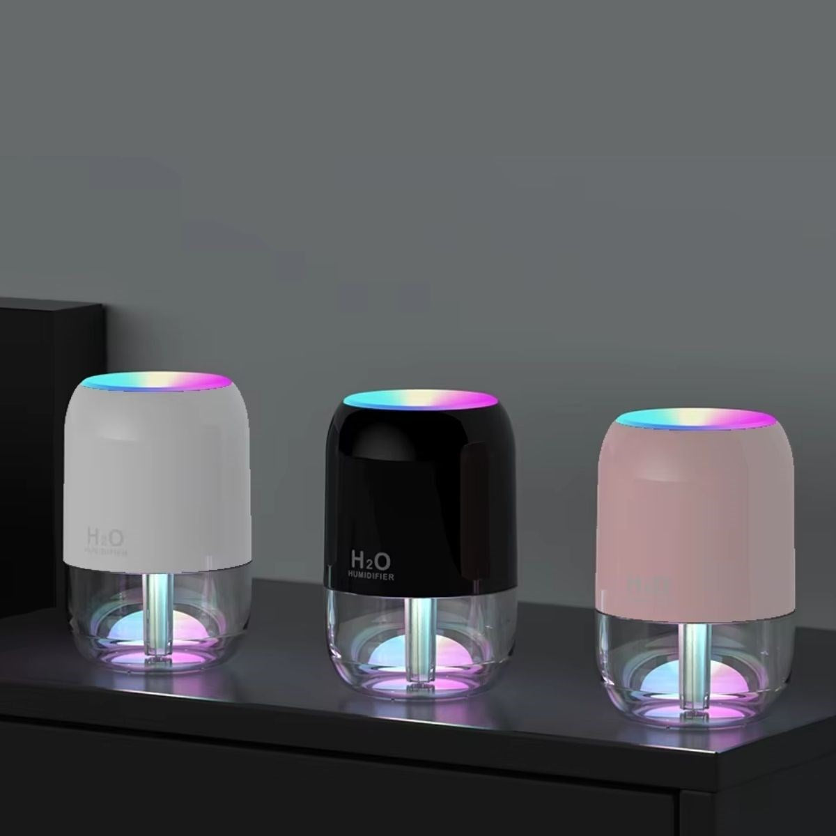 H2O Model Şeffaf Hazneli Hava Nemlendirici-Ultrasonik Soğuk Buhar Makinesi, LED Işıklı Masaüstü Oda Nemlendirici [Buffer]