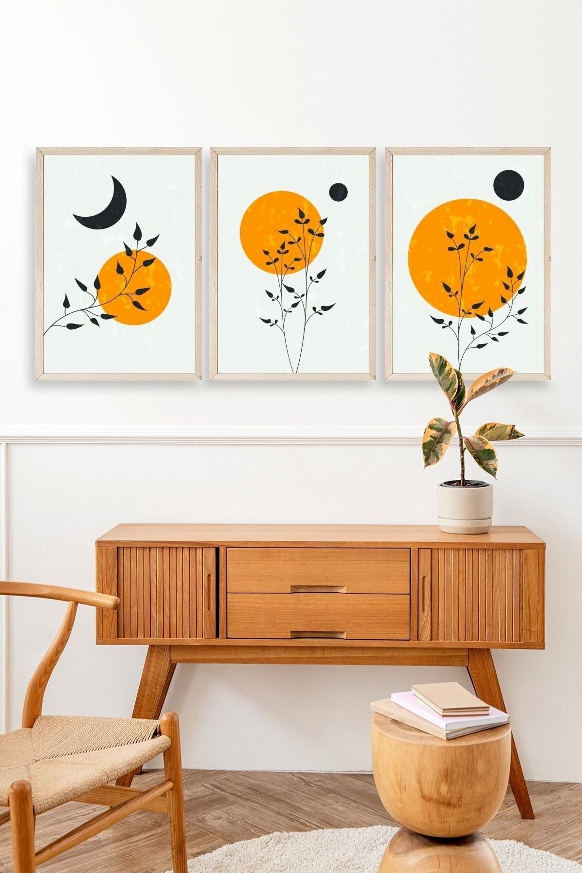 Manzara Üçlü Ahşap Çerçeveli Tablo 23 x 30