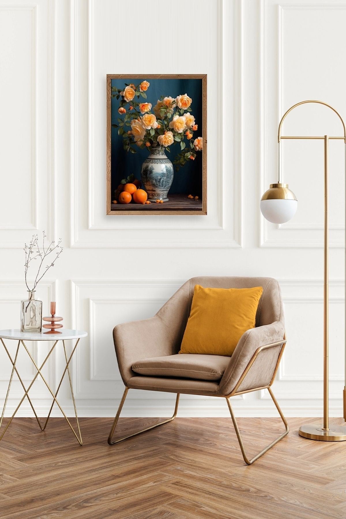 Çiçekli Vazo Ahşap Çerçeveli Tablo 23 x 30