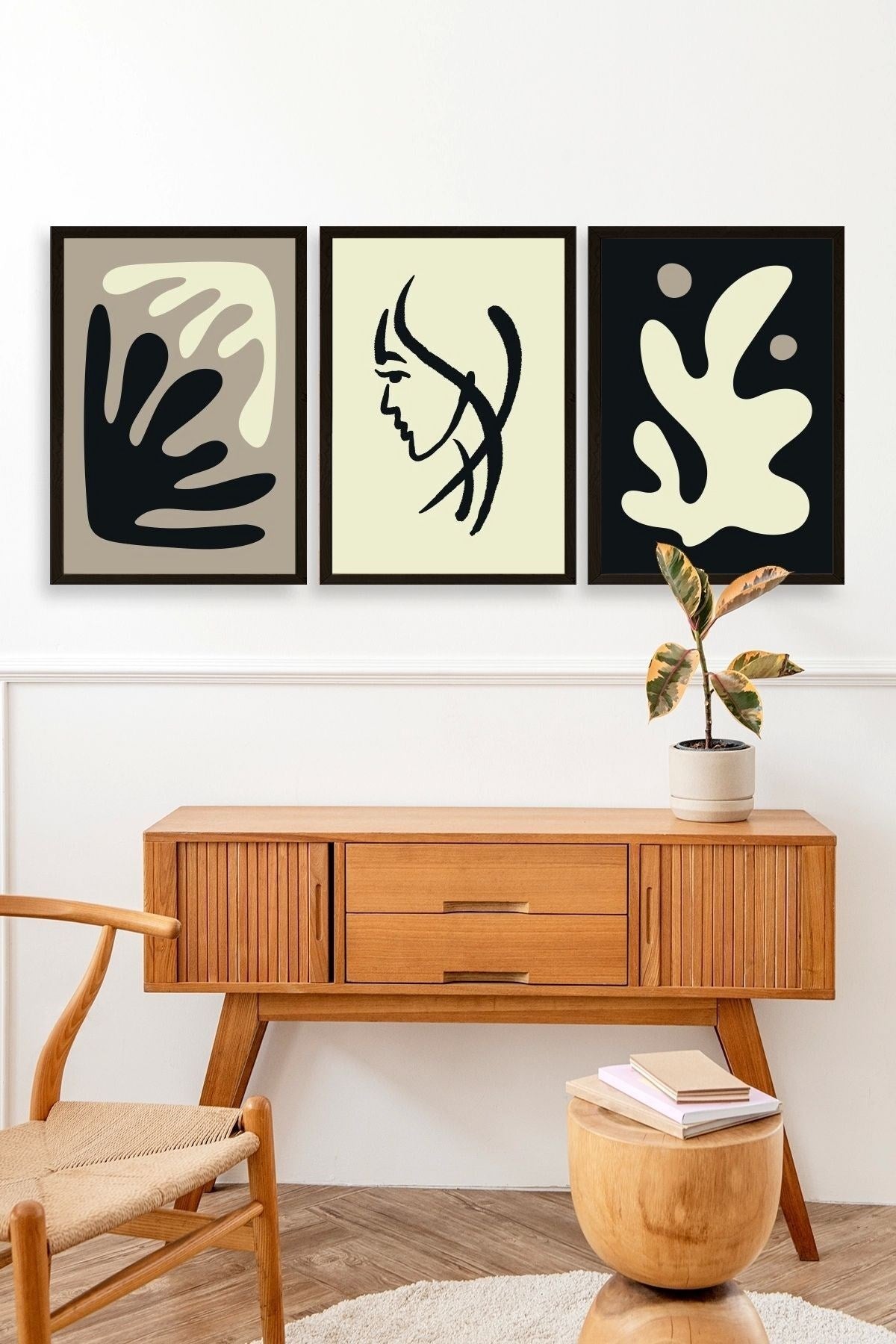 Soyut Üçlü Ahşap Çerçeveli Tablo 23 x 30