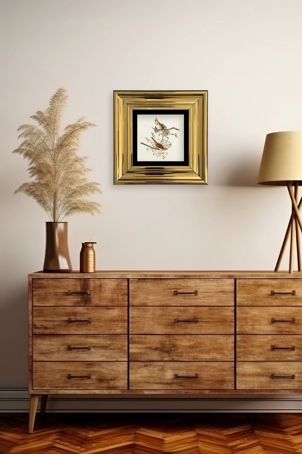 Yabani Dal Serçe Çerçeveli Taş Tablo 20 cm