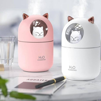 Kedicik Figürlü Hava Nemlendirici – Ultrasonik Soğuk Buhar Makinesi, LED Işıklı Masaüstü Oda Nemlendirici