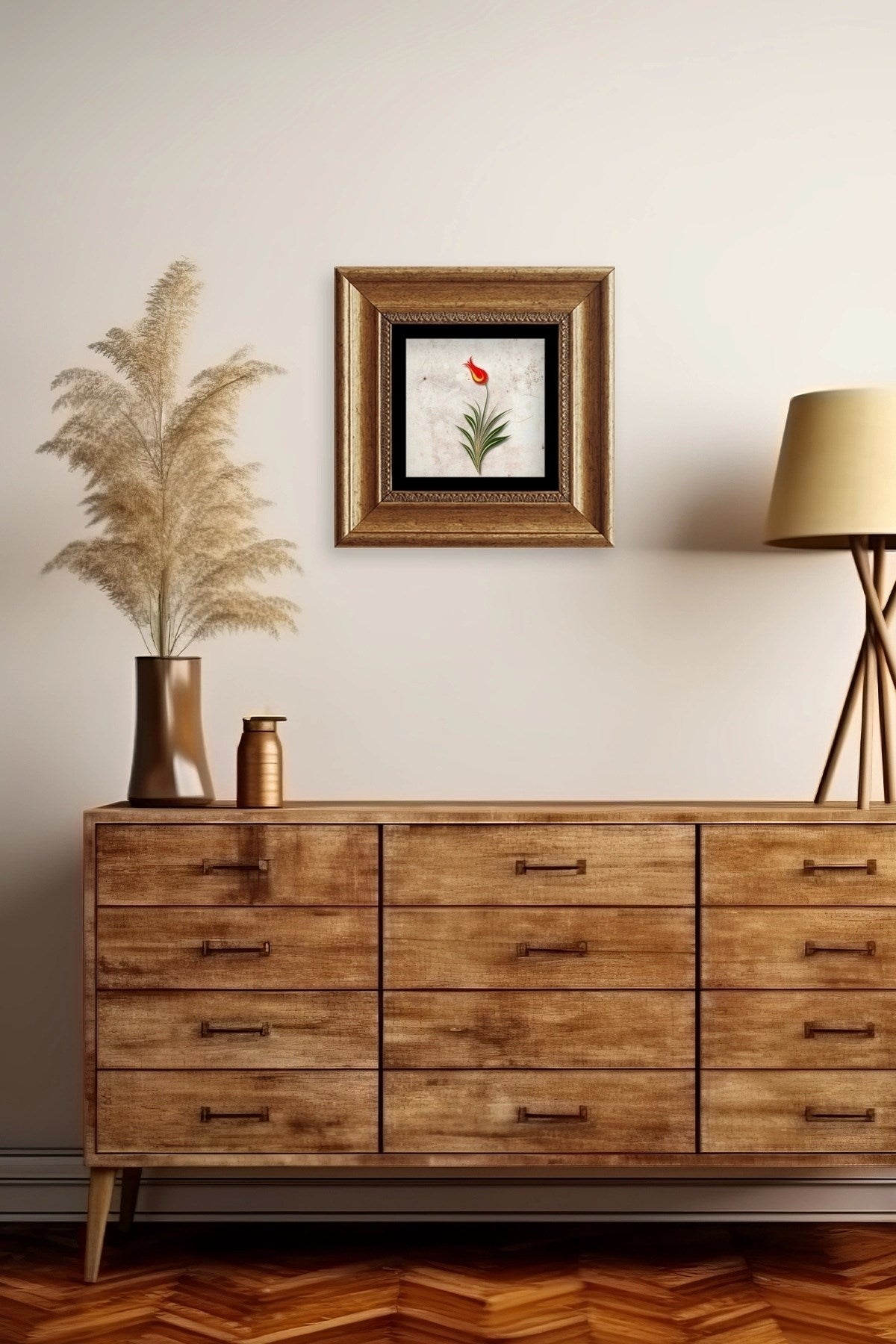 Ebru Lale Çerçeveli Taş Tablo 20 cm