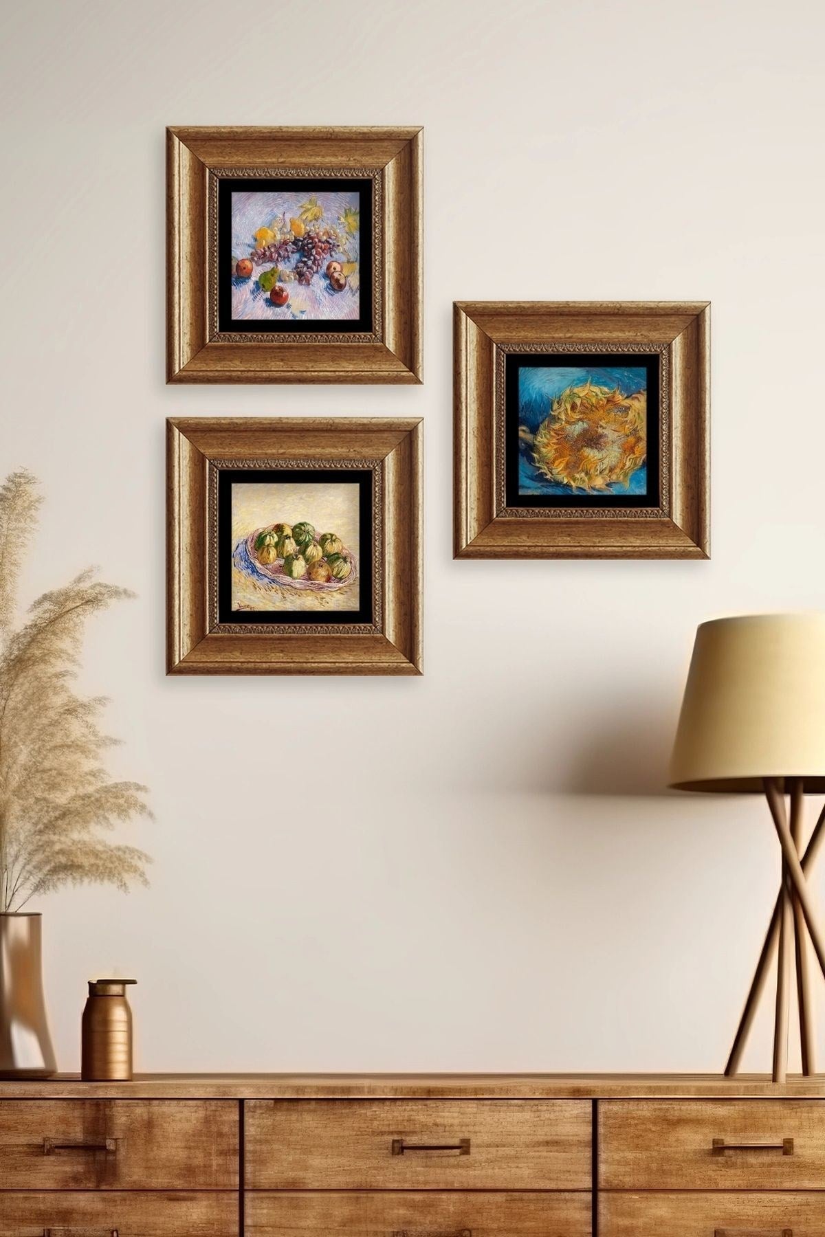 Van Gogh 3 lü Set Çerçeveli Taş Tablo 20 cm