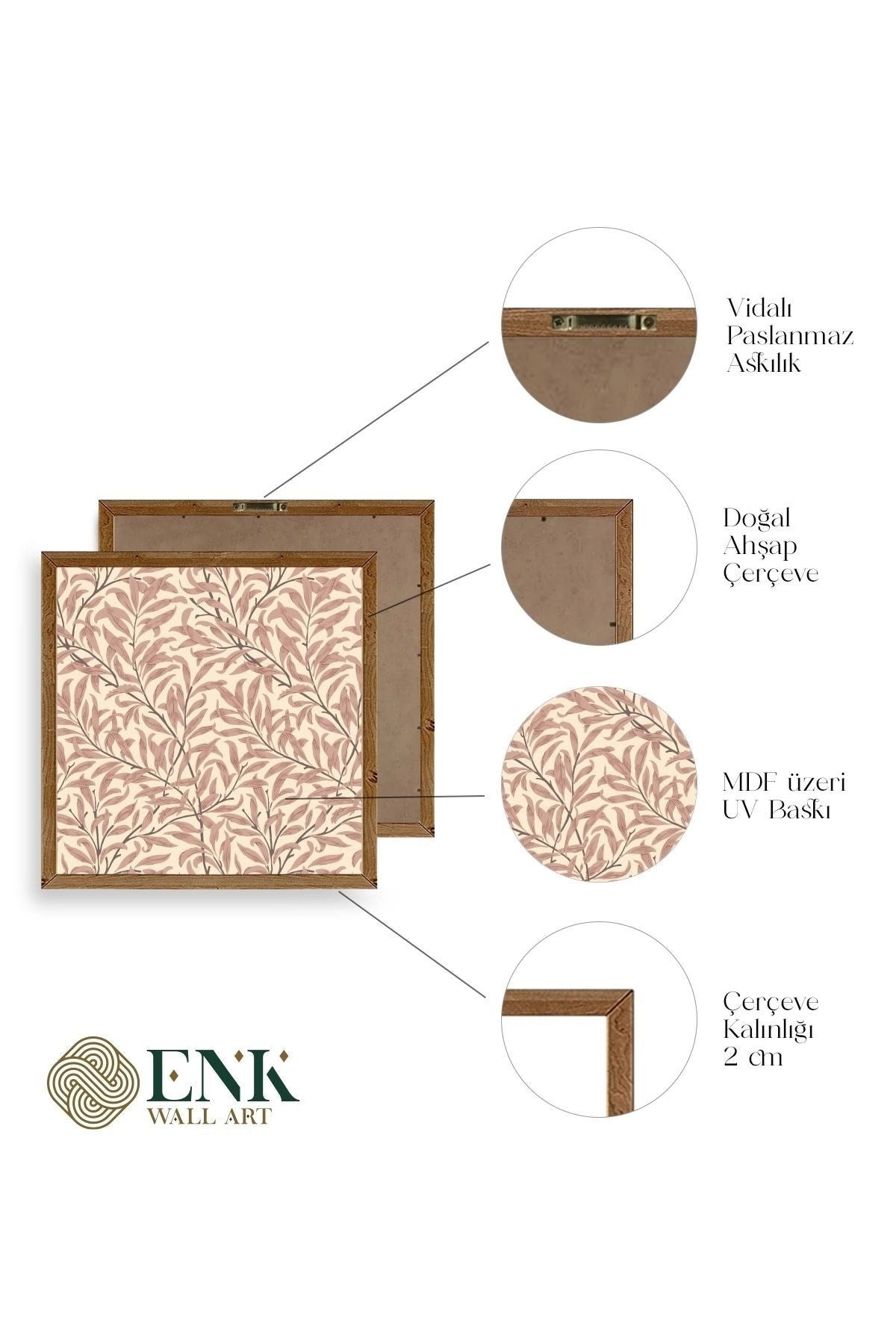 Yaprak Ahşap Çerçeveli Tablo 23 x 23