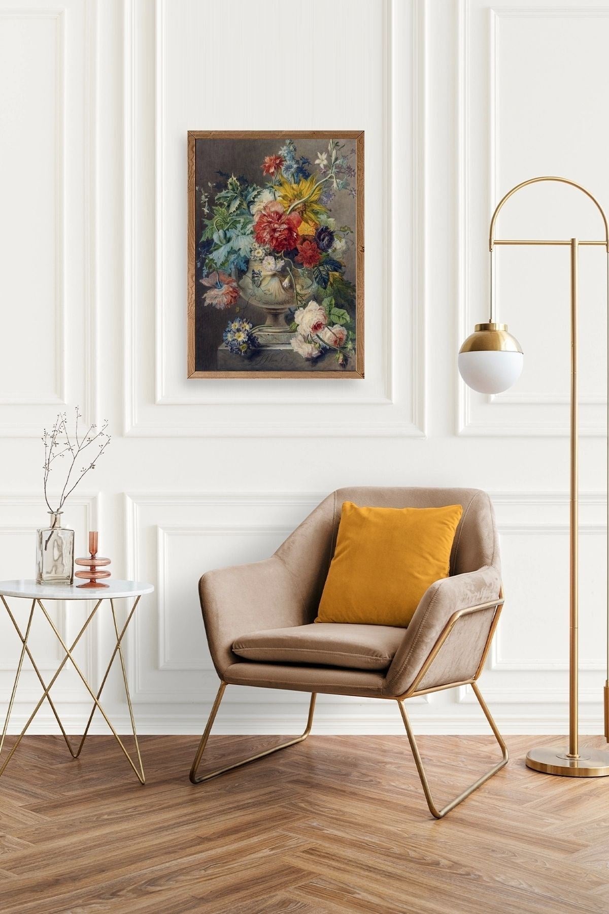 Vazodaki Çiçek Buketi Ahşap Çerçeveli Tablo 17 x 23