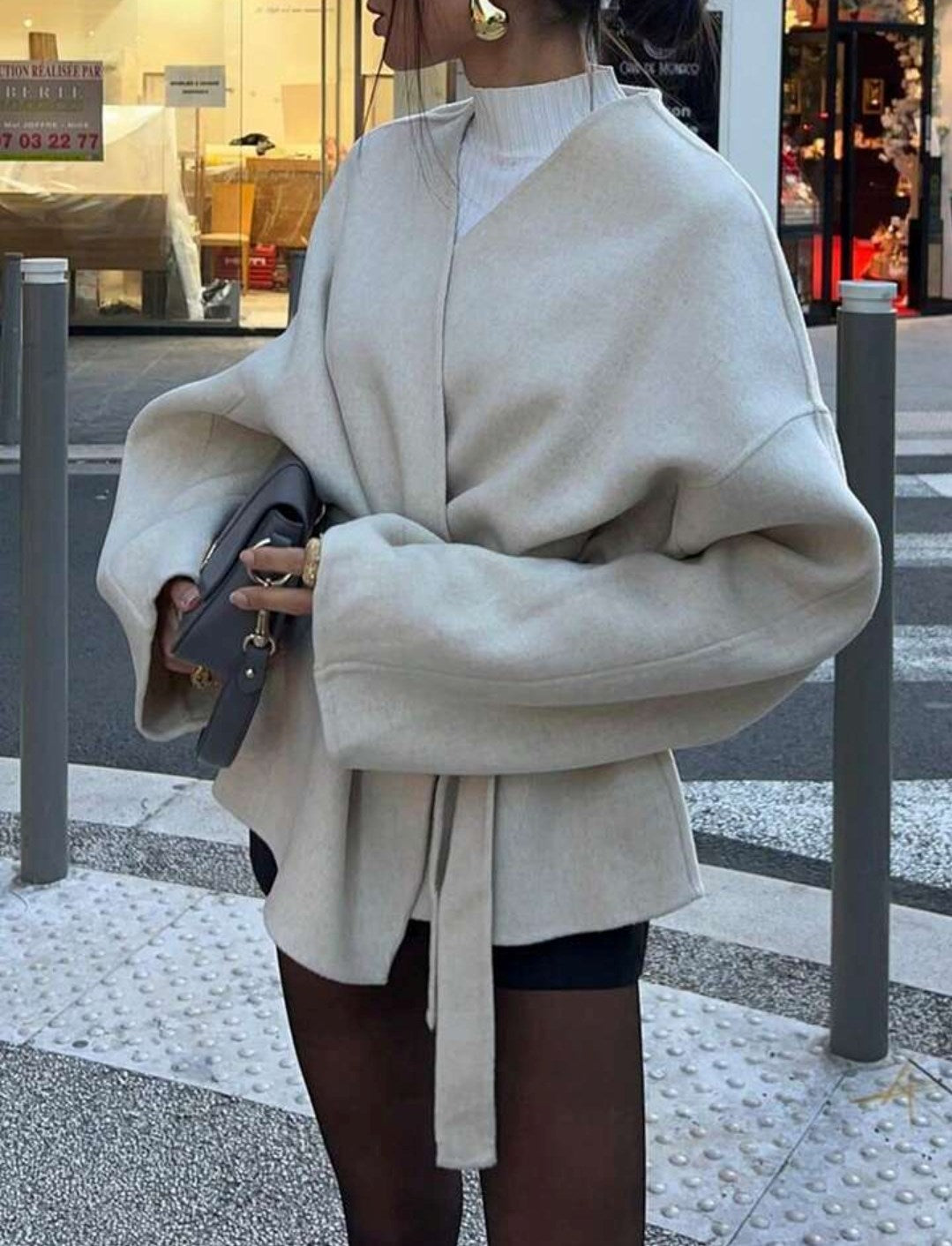 Bağlama Detaylı Rahat Kalıp Kaşmir Hırka/Ceket