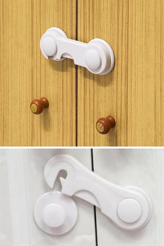 BUFFER® Bebek Çocuk Güvenliği Çekmece ve Dolap İçin Kendiliğinde Yapışkanlı Vidasız Kapak Kilidi