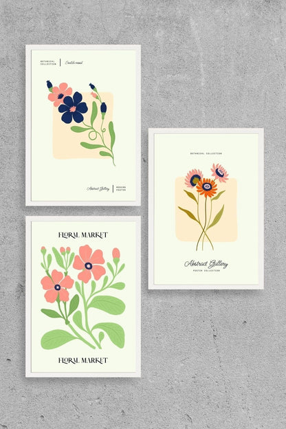 Flower Market Üçlü Ahşap Çerçeveli Tablo 40 x 60