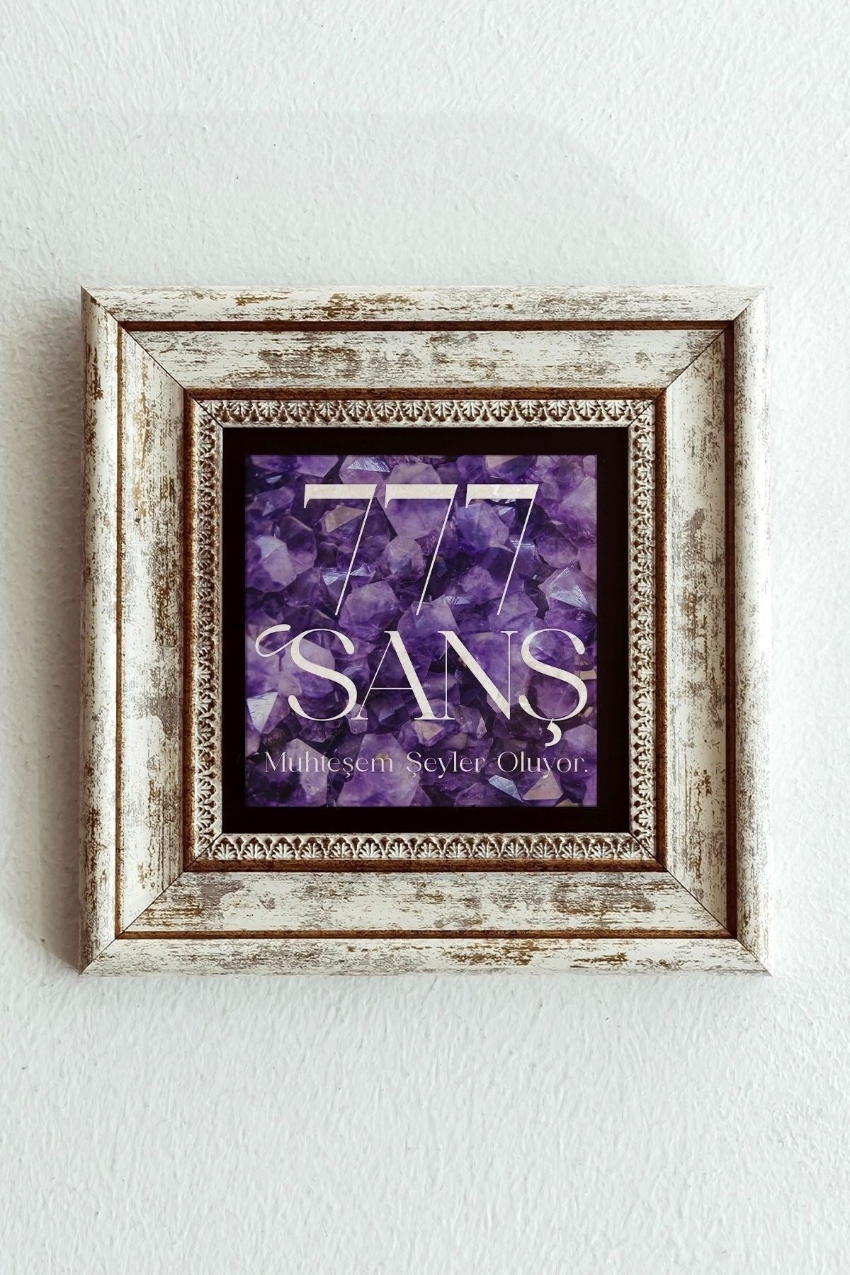 777 Şans Taş Tablo , Çerçeveli Taş Duvar Dekoru-ENKCRCVTBL-00207 20 cm