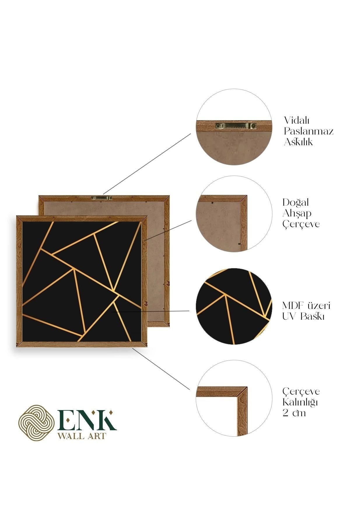 Üçgen Ahşap Çerçeveli Tablo 42 x 42