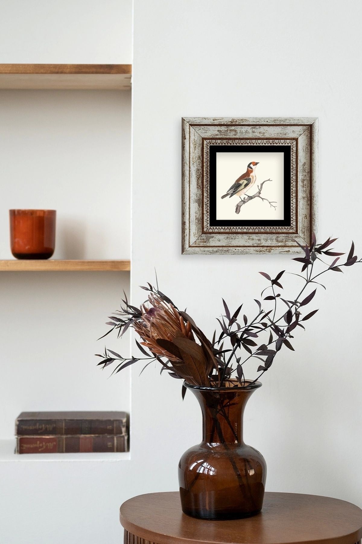 Dal ve Kuş Çerçeveli Taş Tablo 20 cm