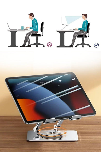 BUFFER® 360 Derece Dönebilen Yükseltilmiş Masaüstü Ayarlanabilir  Metal Tablet Standı