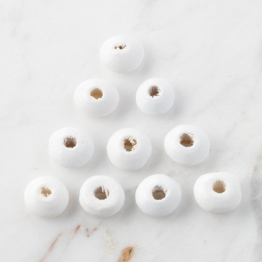 Loren 10 Adet Beyaz Yassı Ahşap Boncuk