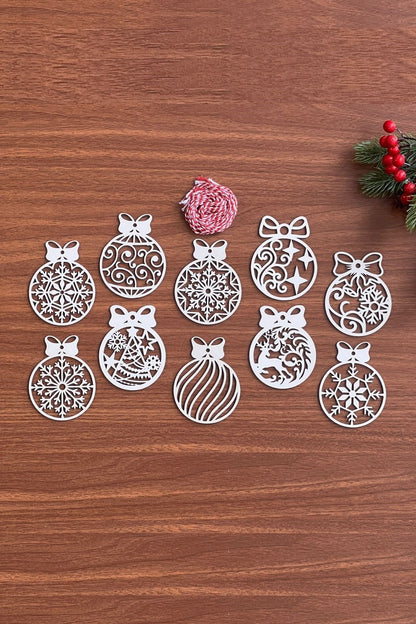 BUFFER® 10 Parça Kırmızı Beyaz İpli Fiyonk Model Ahşap Yılbaşı Ağaç Süsü