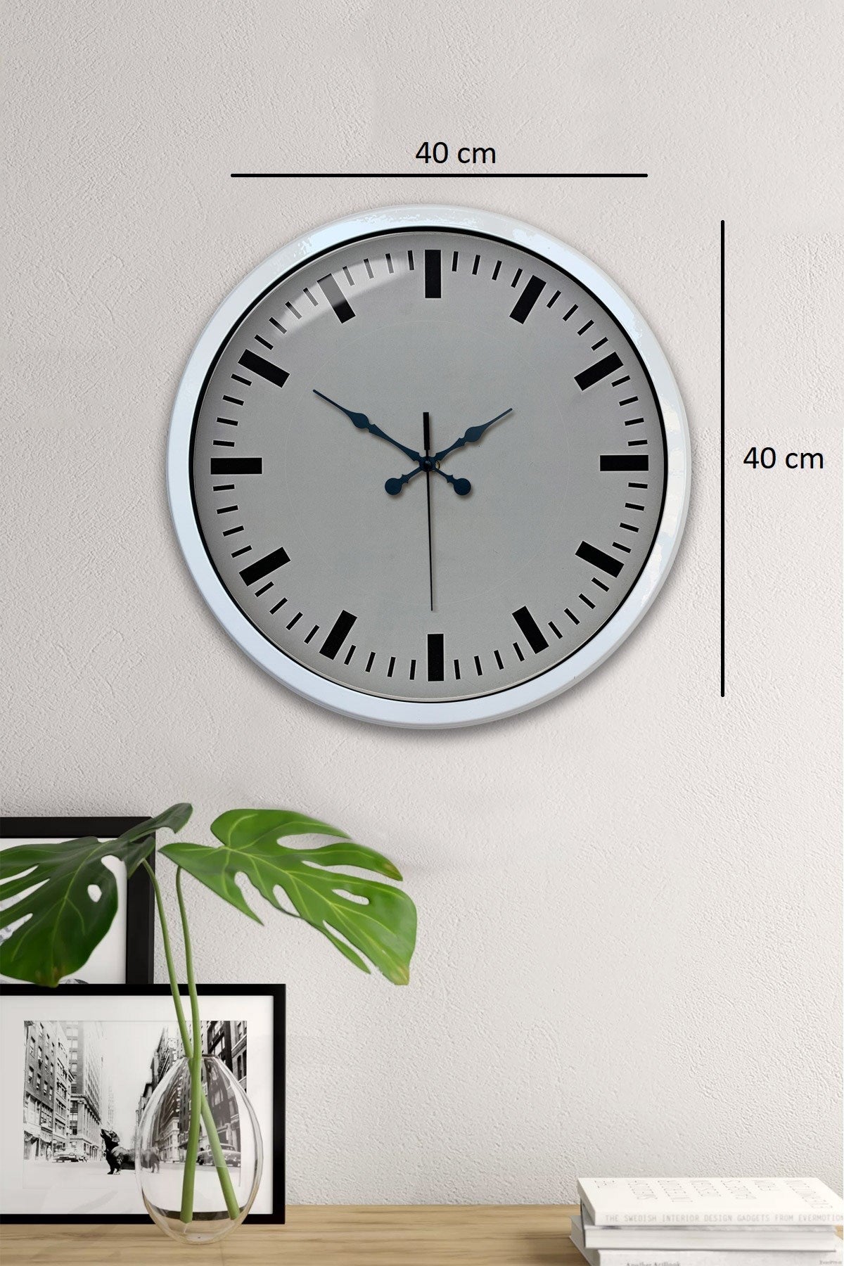 Zentime 40 Cm Metal  Beyaz Modern Duvar Saati