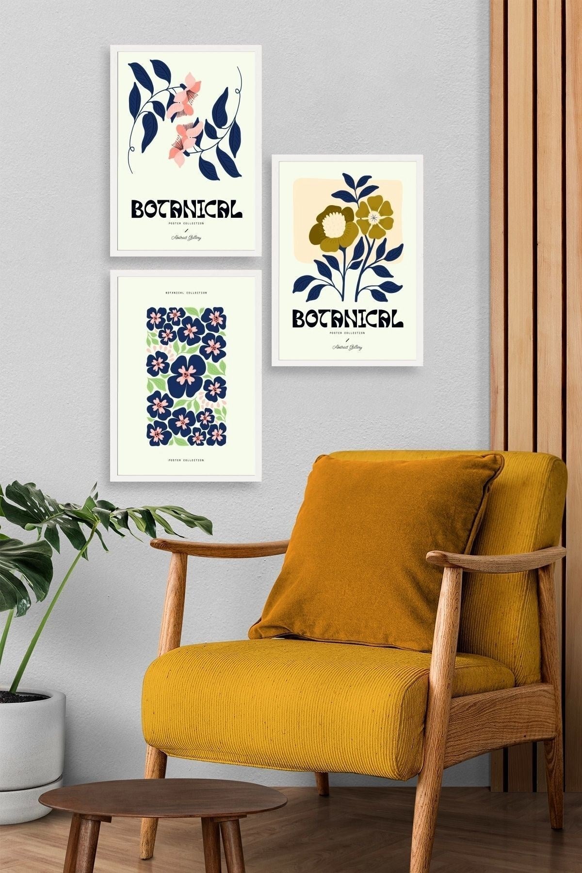 Botanik Üçlü Ahşap Çerçeveli Tablo 50 x 70