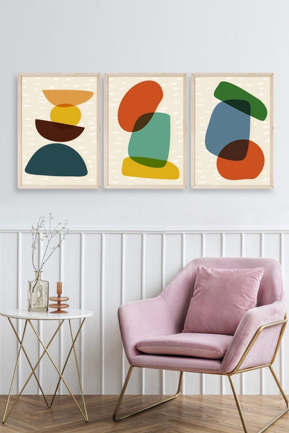 Rahatlatıcı Desenler Üçlü Ahşap Çerçeveli Tablo 23 x 30