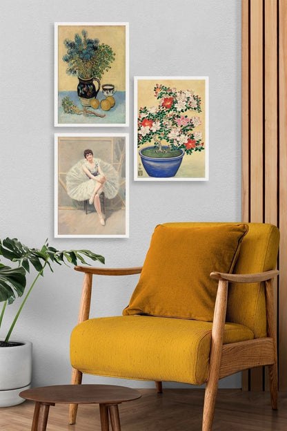 Ünlü Tablolar Üçlü Ahşap Çerçeveli Tablo 50 x 70