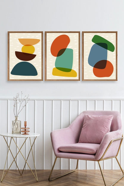 Rahatlatıcı Desenler Üçlü Ahşap Çerçeveli Tablo 17 x 23