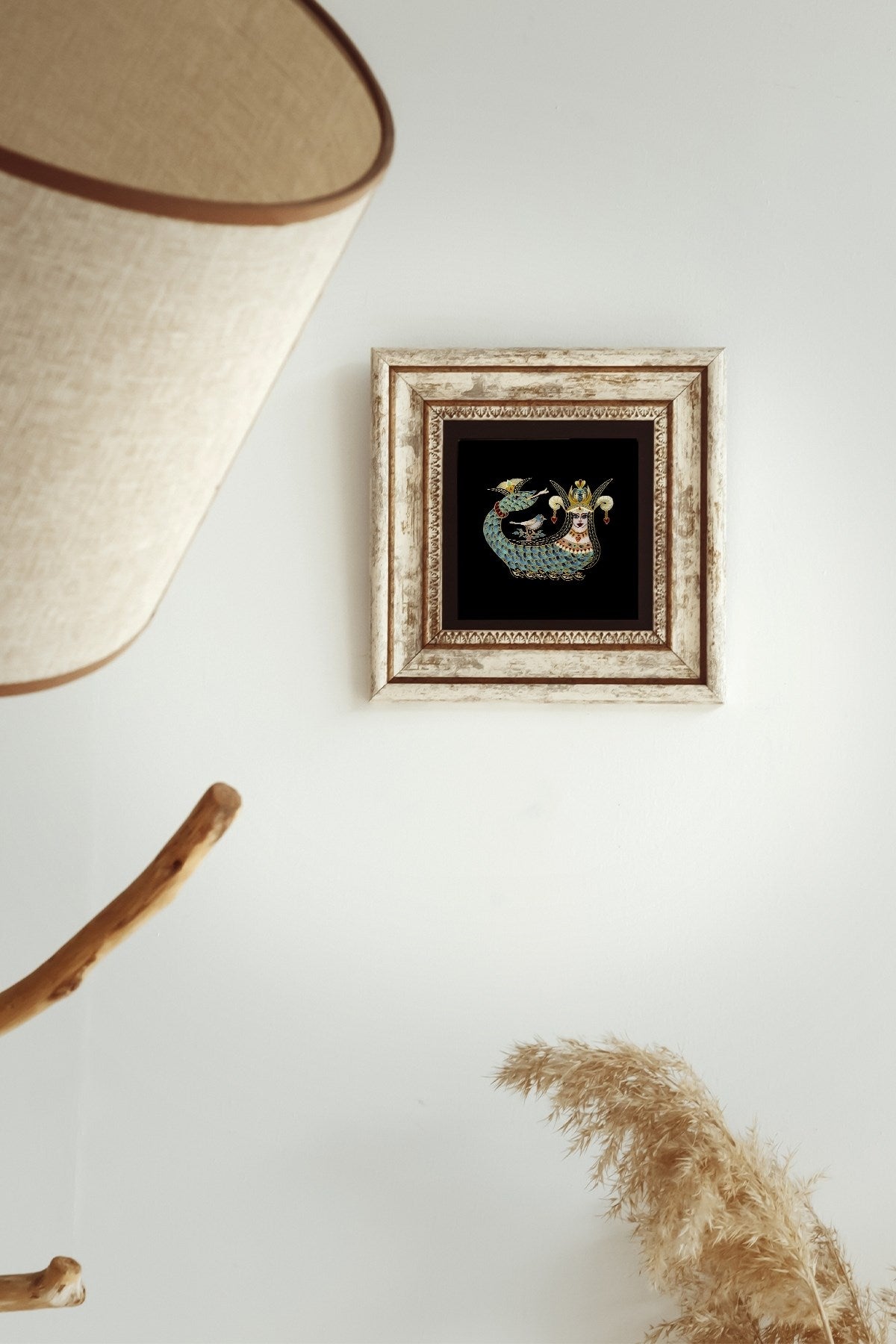 Şahmeran Çerçeveli Taş Tablo , Çerçeveli Taş Duvar Dekoru 20 cm