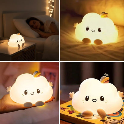 5 Farklı Renk Modlu Bulut Figürlü Pofuduk LED Gece Lambası–Yumuşak Dokulu Çocuk Odası ve Dekoratif Şarjlı Ortam Işığı
