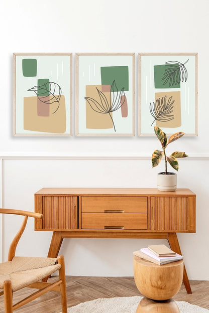 Çiçek Desenli Üçlü Ahşap Çerçeveli Tablo 17 x 23