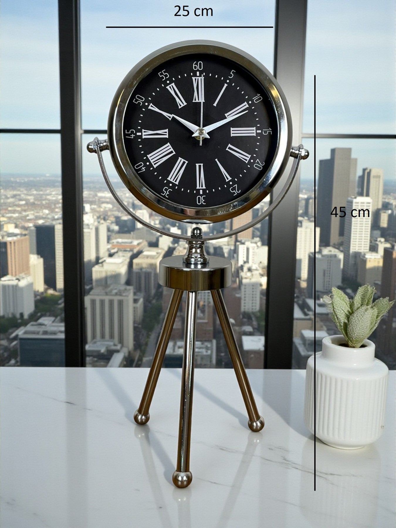 Zentime Krom Şık Üç Ayaklı Masa Saati