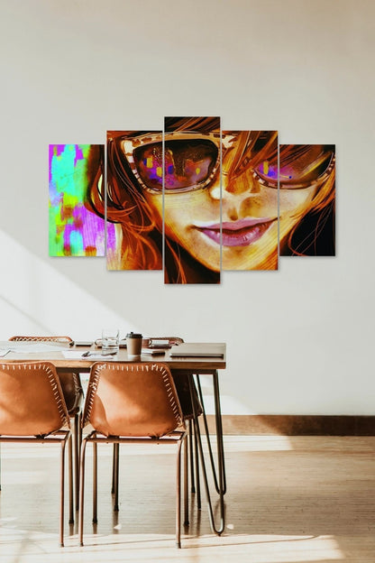 Kadın Portre 5 Parçalı Mdf Tablo 60 x 100