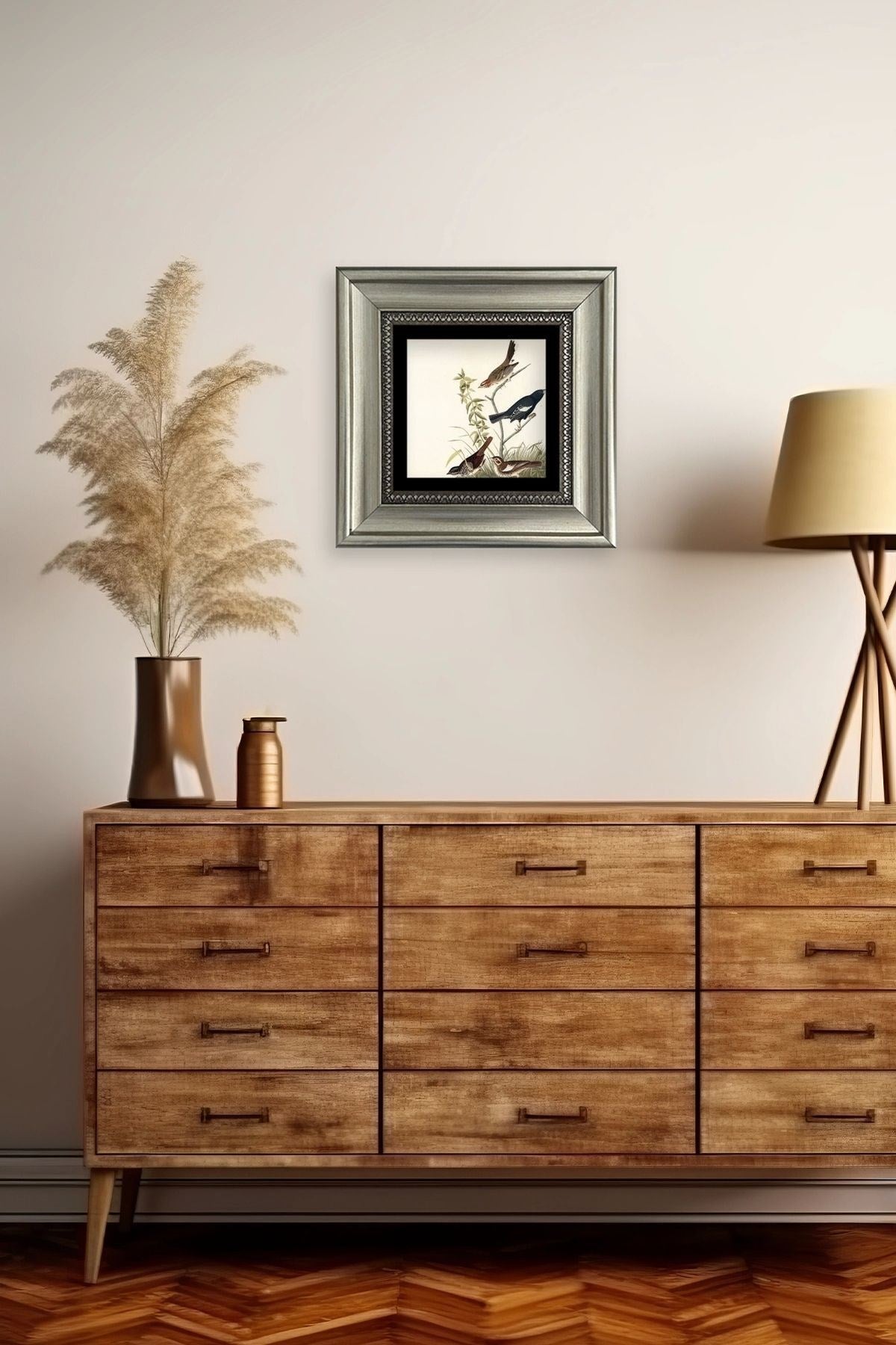 Daldaki Kuşlar Çerçeveli Taş Tablo 20 cm