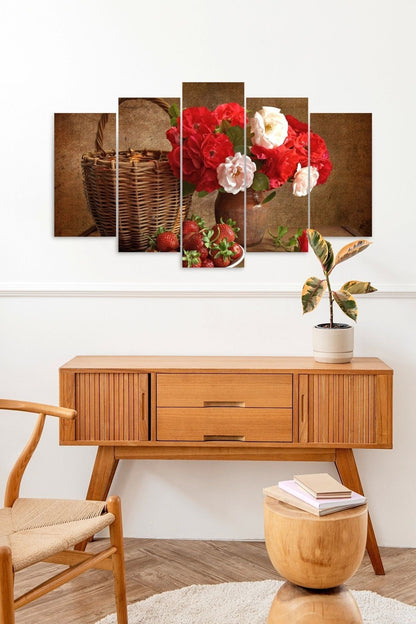 Güller ve Çilek 5 Parçalı Mdf Tablo 60 x 100