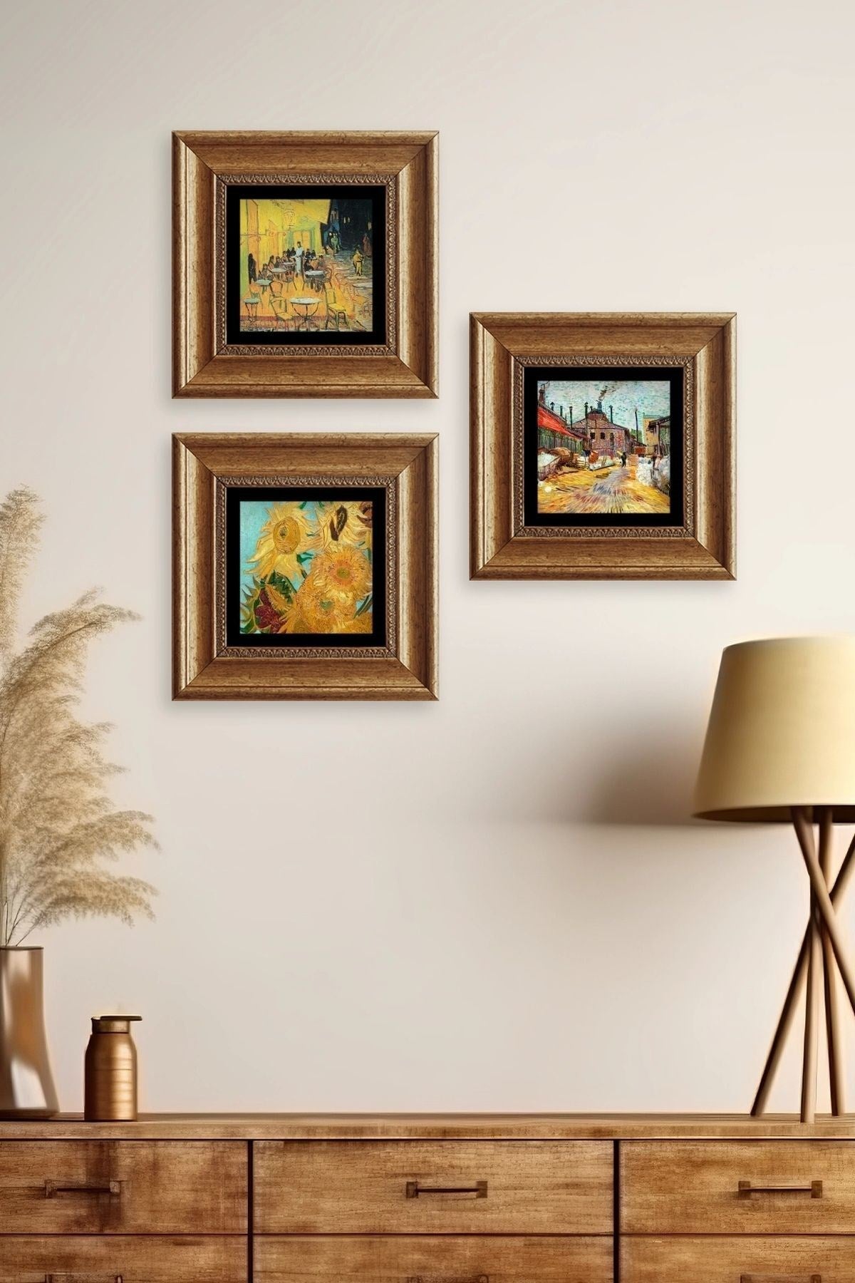 Van Gogh 3 lü Set Çerçeveli Taş Tablo 20 cm