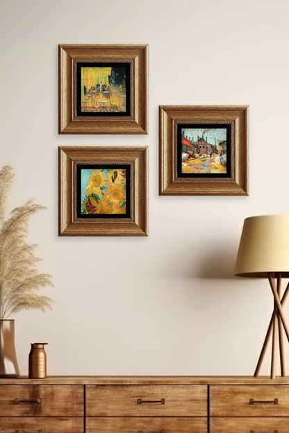 Van Gogh 3 lü Set Çerçeveli Taş Tablo 20 cm