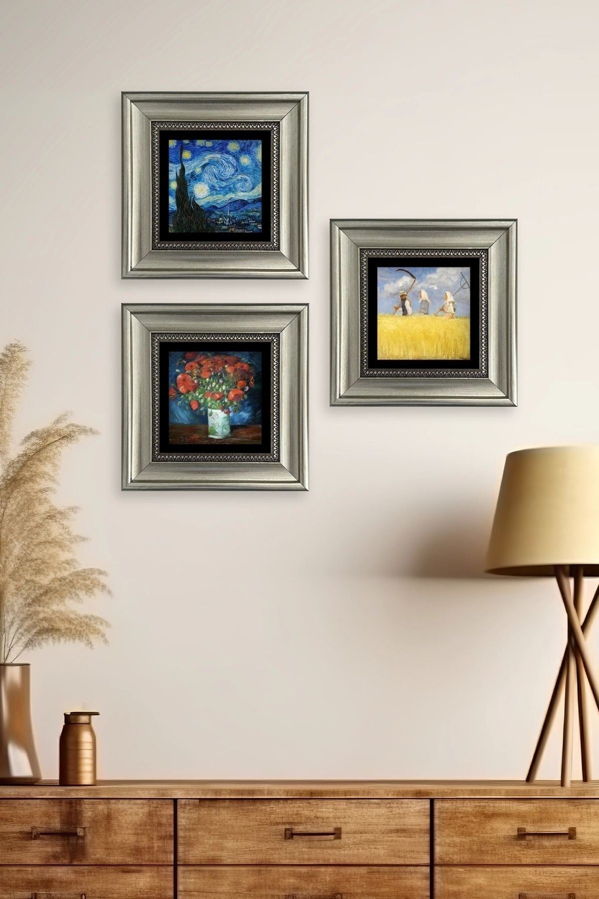 Van Gogh 3 lü Set Çerçeveli Taş Tablo 20 cm