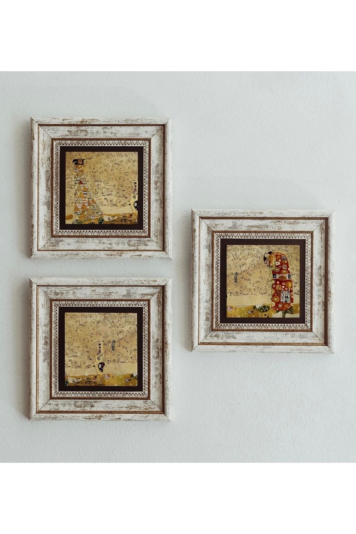 Gustav Klimt 3'lü Çerçeveli Taş Tablo , Çerçeveli Taş Duvar Dekoru 20 cm