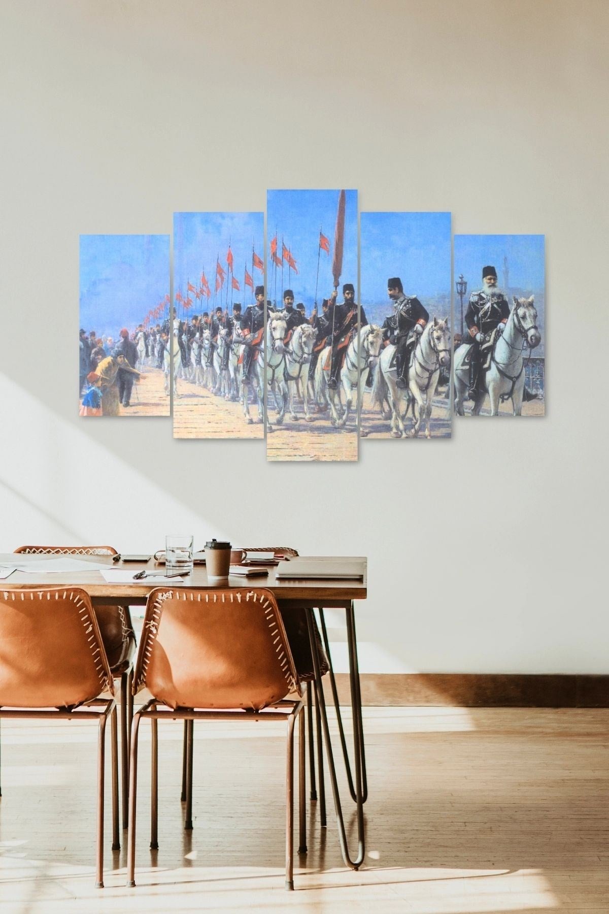 Atlı Birlikler Manzarası 5 Parçalı Mdf Tablo 60 x 100