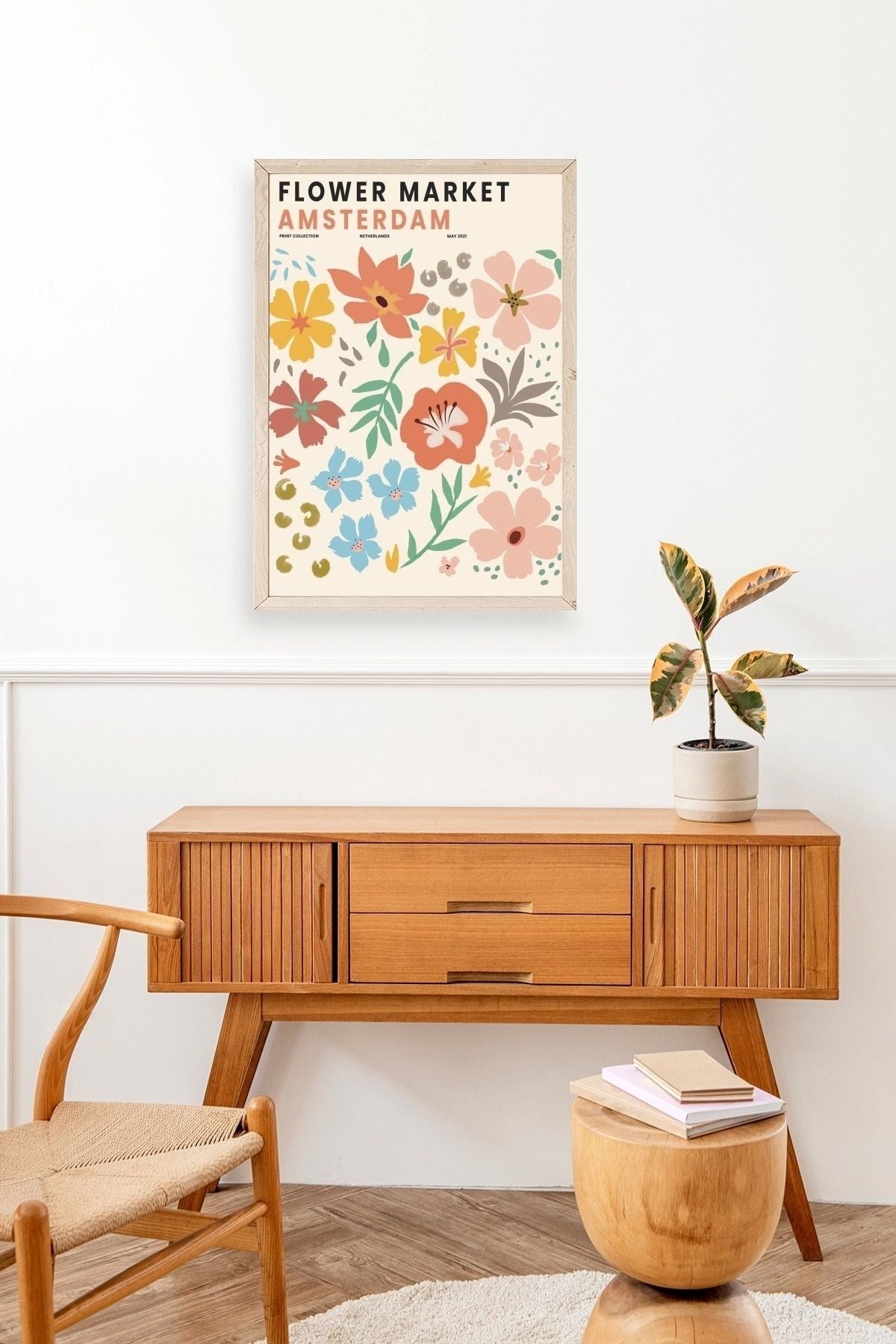 Çiçek Pazarı Ahşap Çerçeveli Tablo 17 x 23