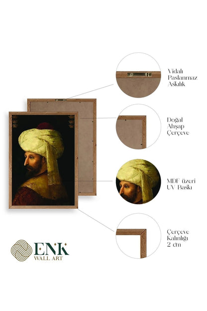 Fatih Sultan Mehmet Ahşap Çerçeveli Tablo 30 x 42
