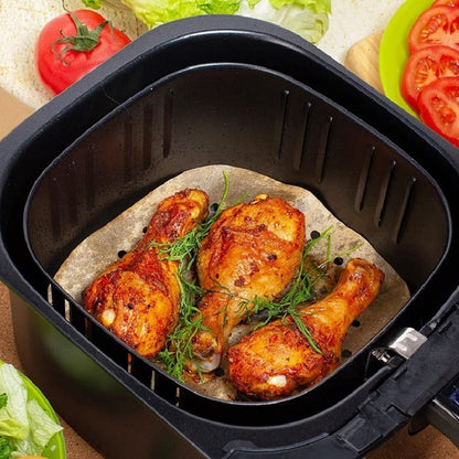 BUFFER® 150 Adet Air Fryer Pişirme Kağıdı Tek Kullanımlık Hava Fritöz Yağ Geçirmez Yapışmaz Gıda Pişirme Kağıdı Delikli Kare Model