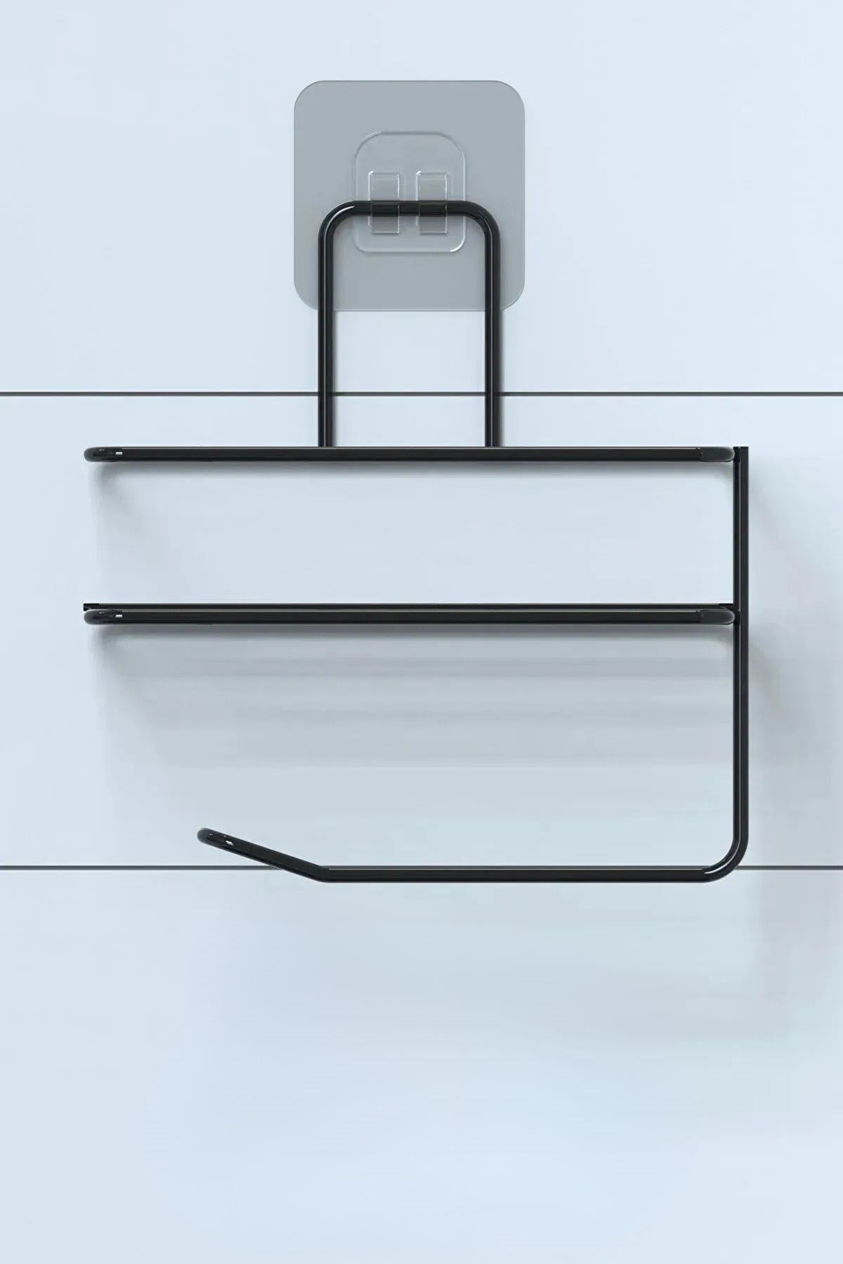 BUFFER® Kendiliğinden Yapışkanlı Tuvalet Kağıdı Tutacağı ve Yedek Raf - Siyah Modern Metal Tasarım