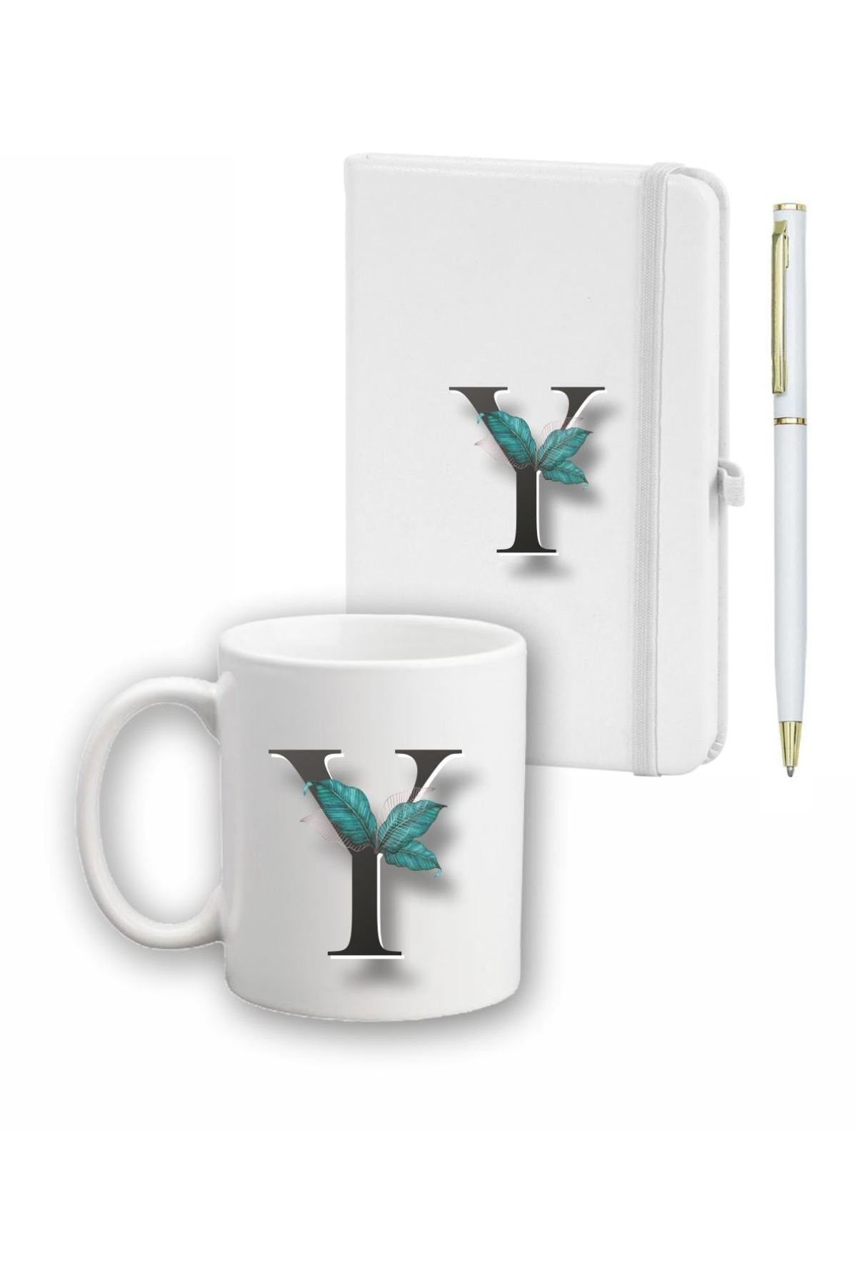 Yaprak Desen Ajanda Kupa Ve Kalem Seti